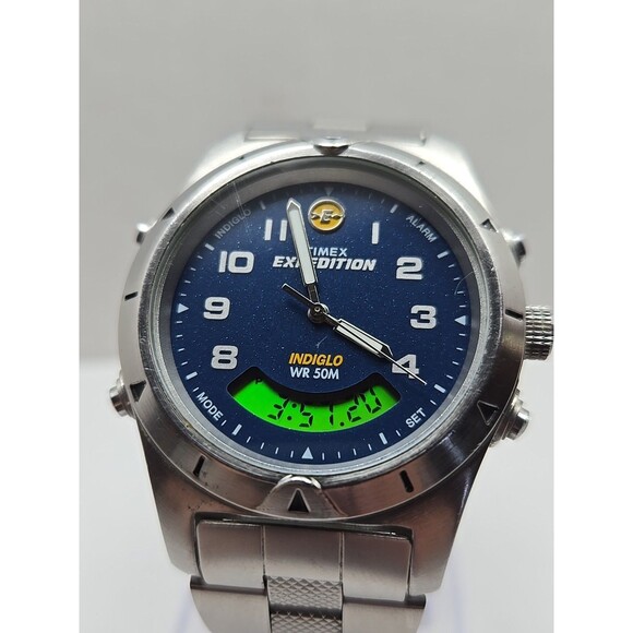 Vintage Timex Expedition Ana Digi Blue Dial Watch Indiglo 50M Alarm New Battery - Picture 4 of 14
